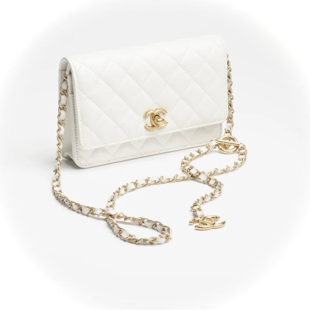FULL SET - CHANEL 2WAY WOC Pearly White Grained Calfskin & Gold HW (24S)